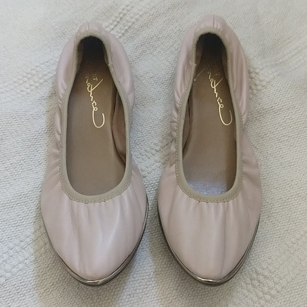 Blush ballet style flats with gold trim